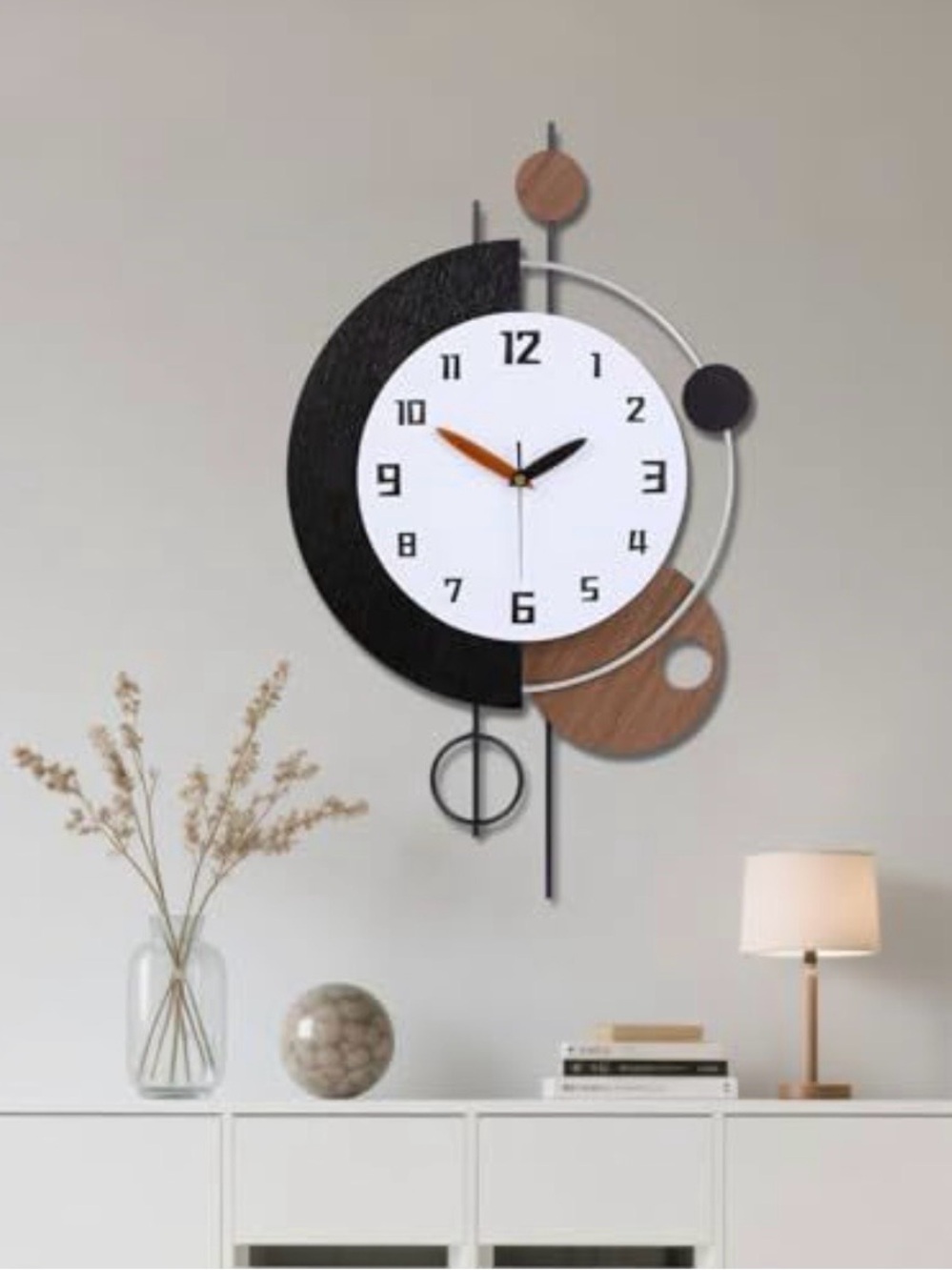 Modern Black & Wood Wall Clock - Contemporary Home Decor